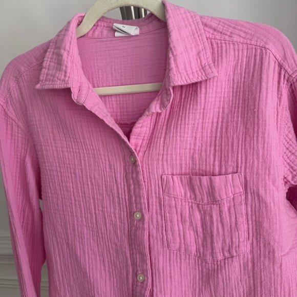 GAP Pink 100% Gauze Cotton Long Sleeve Big Shirt Size Small - Picture 6 of 8
